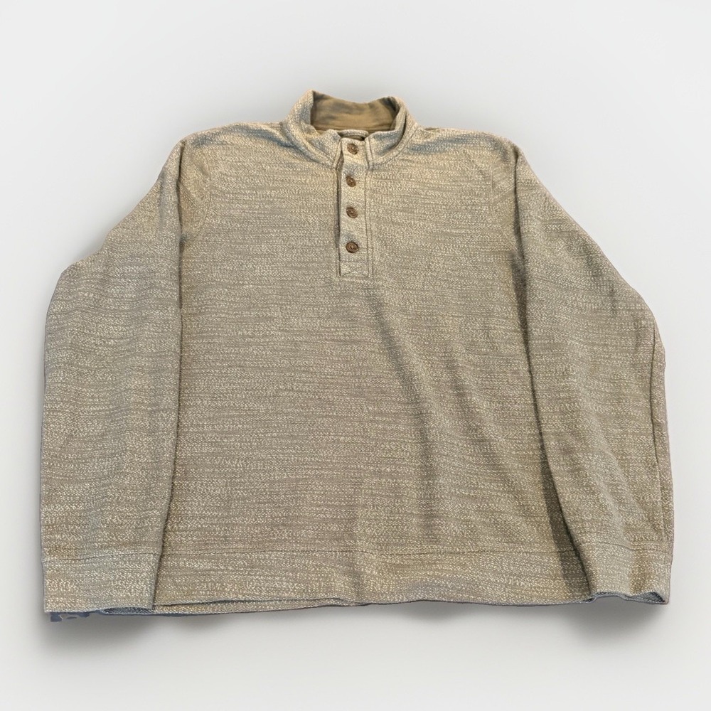 Marine Layer Clayton Henley Pullover Men Large Green Heather Textured Mock Neck